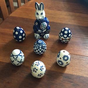 Polish pottery rabbit and eggs